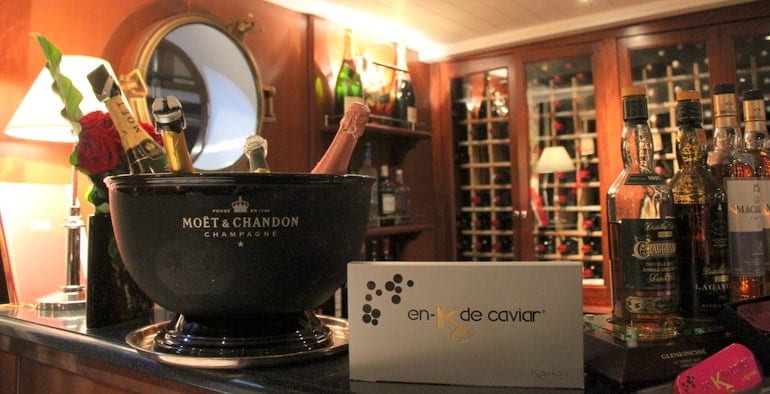 Moet on a gourmet dinner cruise